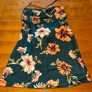 NWT Satin Green/Teal floral dress